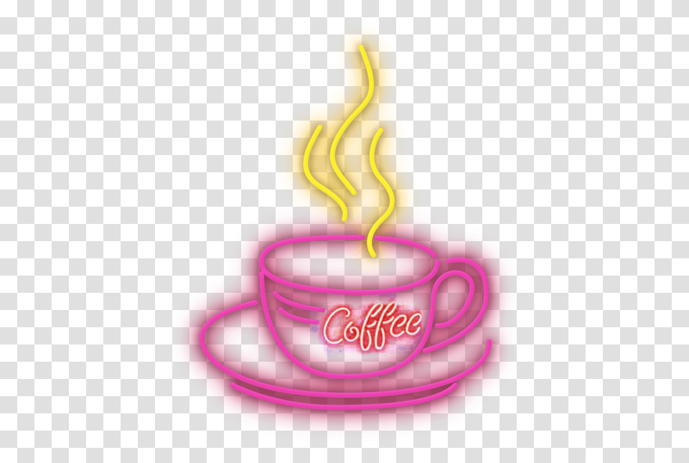 Coffee Neon Pink Yellow Coffeestickers Coffee Cup Neon, Light, Birthday Cake, Dessert, Food Transparent Png