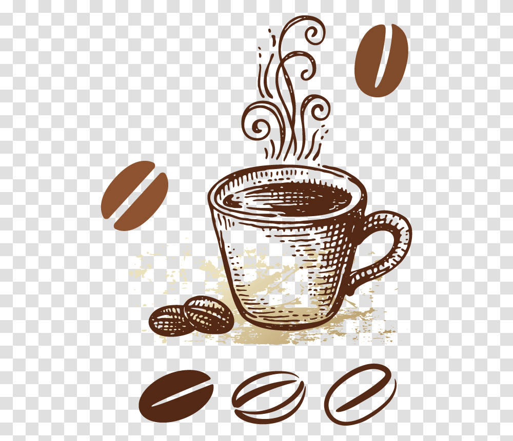 Coffee Tea Cafe Breakfast Morning Vintage Coffee Cup, Pottery, Drawing Transparent Png