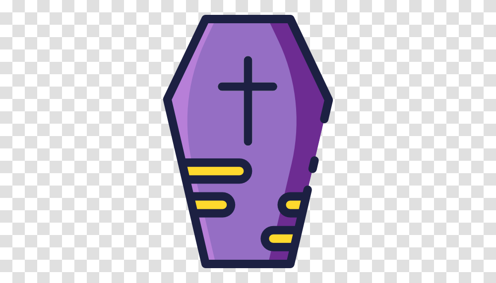 Coffin Cross Object Outline Halloween Scary Tomb Icon, Label, Purple Transparent Png