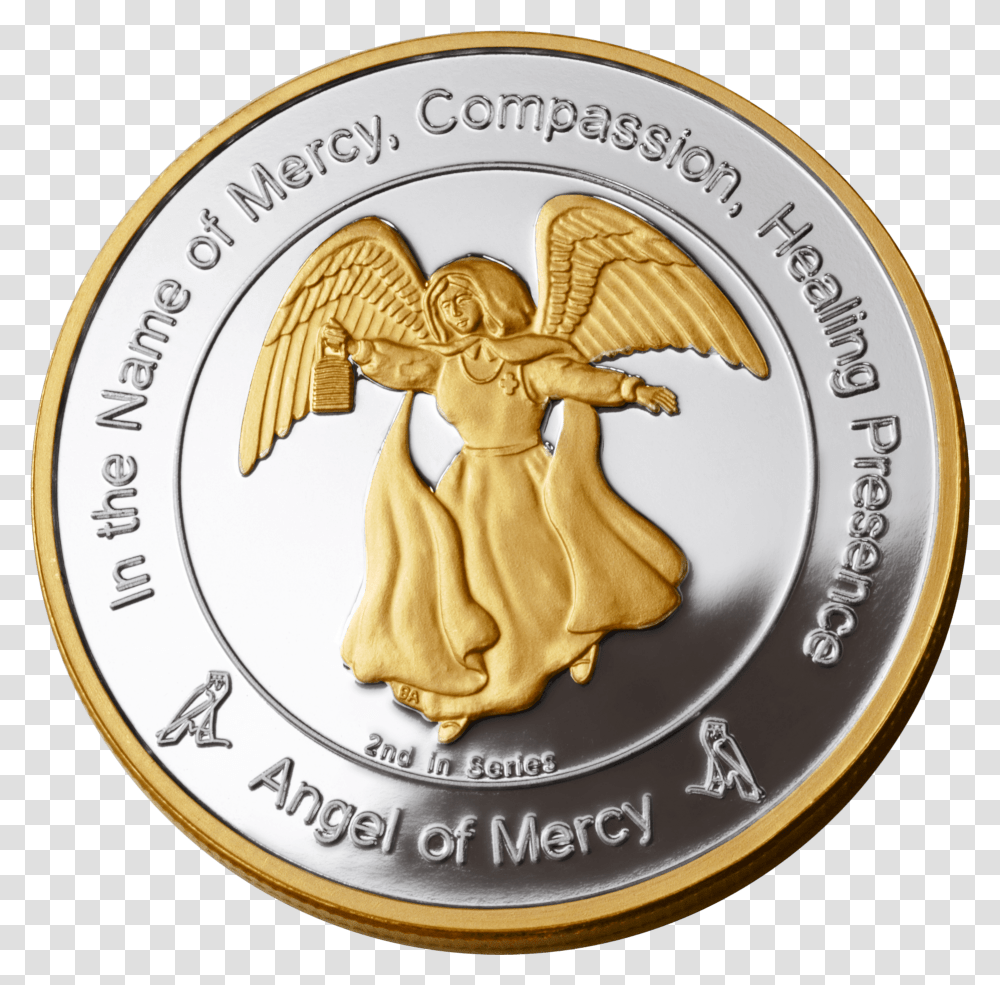 Coin 2 Angel Of Mercy In Fine Silver With 24kt Gold Coin, Money, Sink Faucet, Symbol, Logo Transparent Png