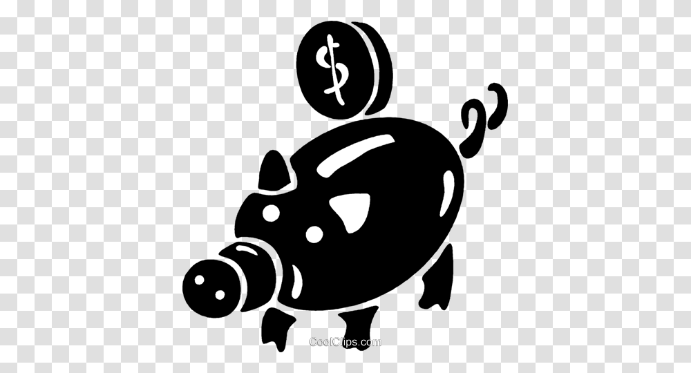 Coin Being Put Into A Piggy Bank Royalty Free Vector Clip Art, Stencil, Mammal, Animal Transparent Png