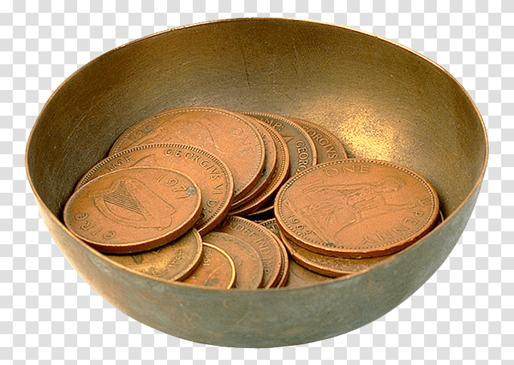 Coins Image Bowl With Coins, Money, Nickel Transparent Png