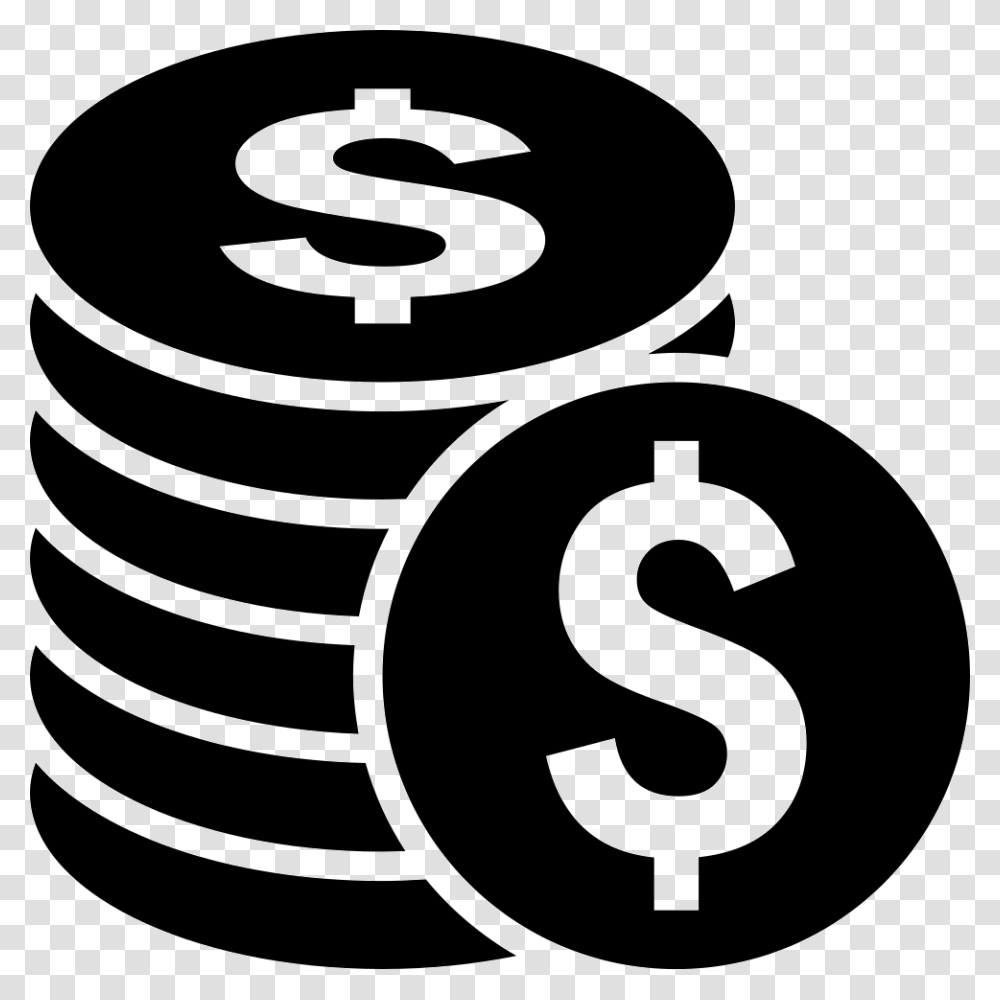 Coins Of Dollars Stack Dollar Coin Icon, Number, Stencil Transparent Png