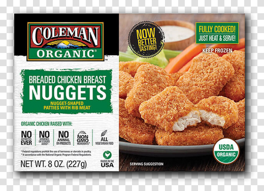 Coleman Natural Foods Organic Breaded Chicken Breast, Nuggets, Fried Chicken, Menu Transparent Png