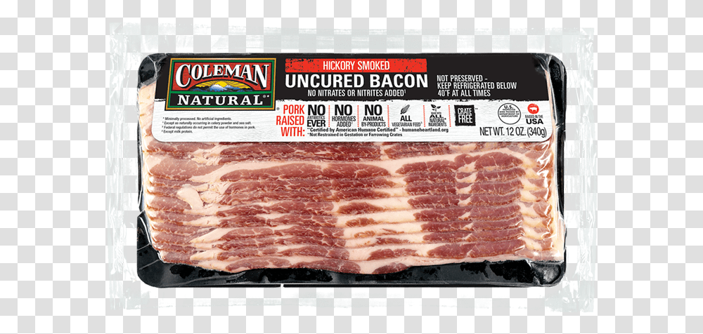 Coleman Natural Uncured Hickory Smoked Bacon Image Coleman Natural Bacon Uncured Hickory Smoked, Pork, Food Transparent Png