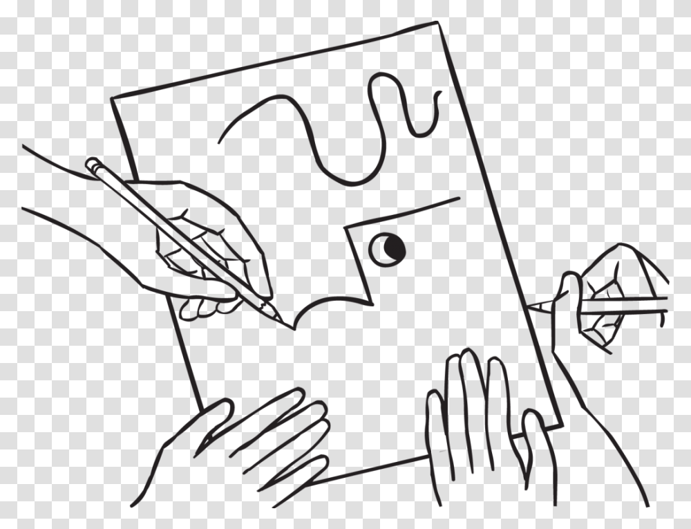 Collaborative Drawing Image Showing Two People Working Hand, Handwriting, Photography, Bow Transparent Png