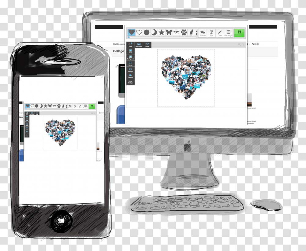 Collage Heart On Sketch High Desktop Computer, Electronics, Monitor, Screen, LCD Screen Transparent Png