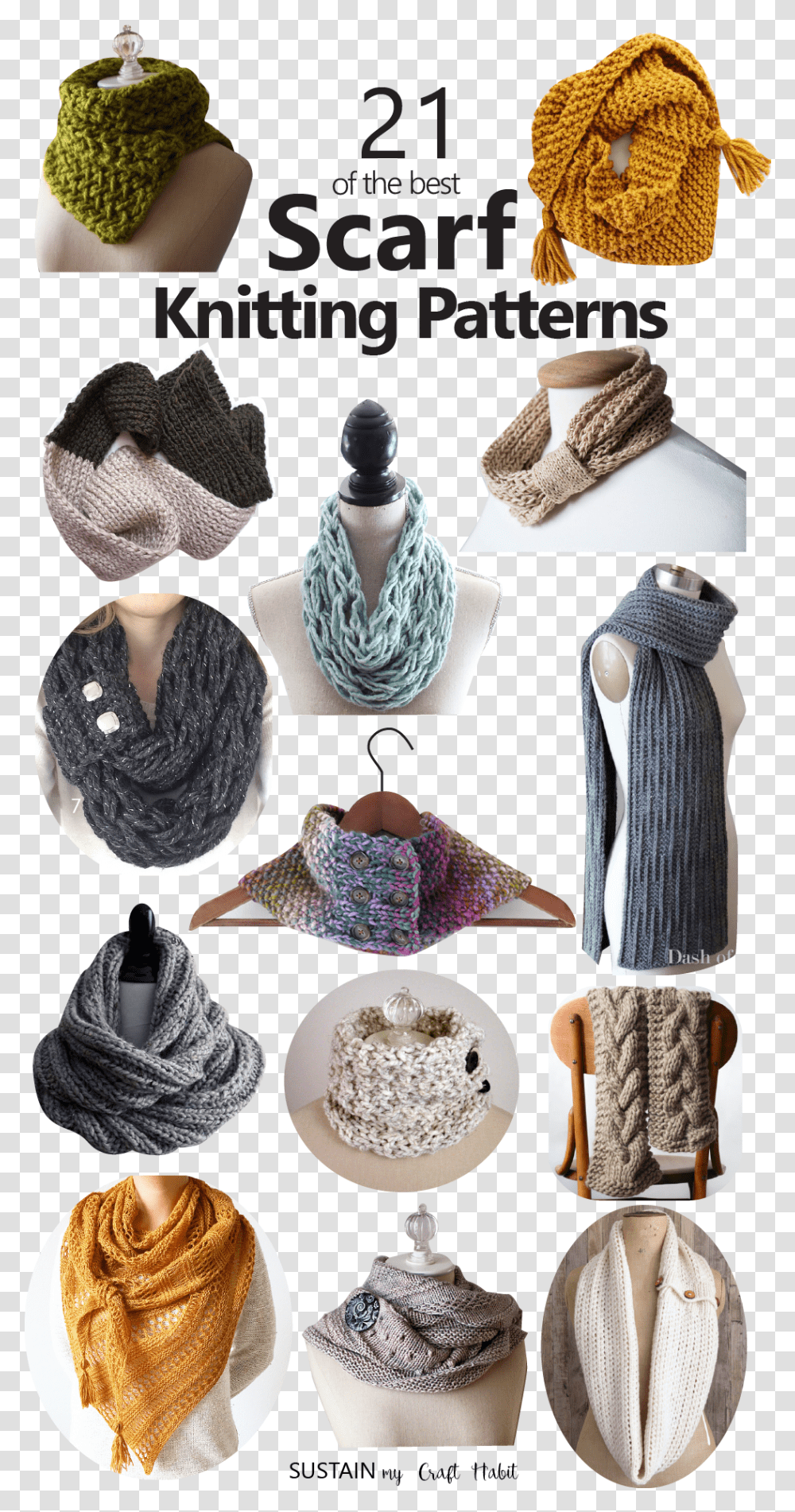Collage Of Images Showing 14 Different Scarf Knitting Crochet, Apparel, Stole, Rug Transparent Png