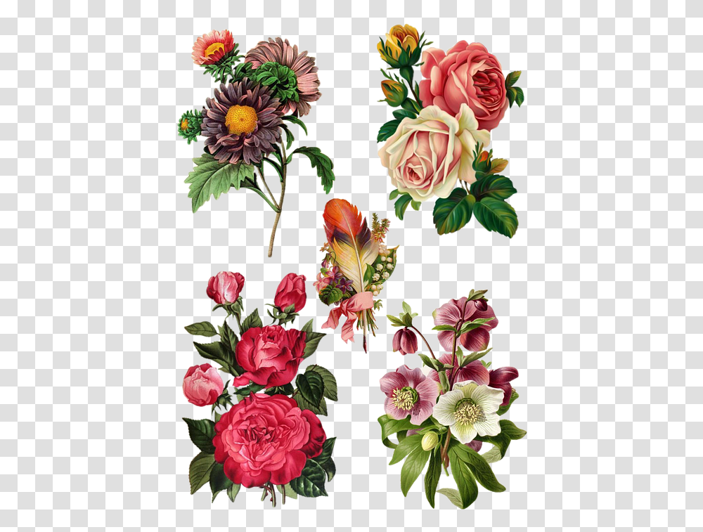 Collage Vintage Flower Bouquet Decoration Paper Flowers For Decoupage, Floral Design, Pattern Transparent Png