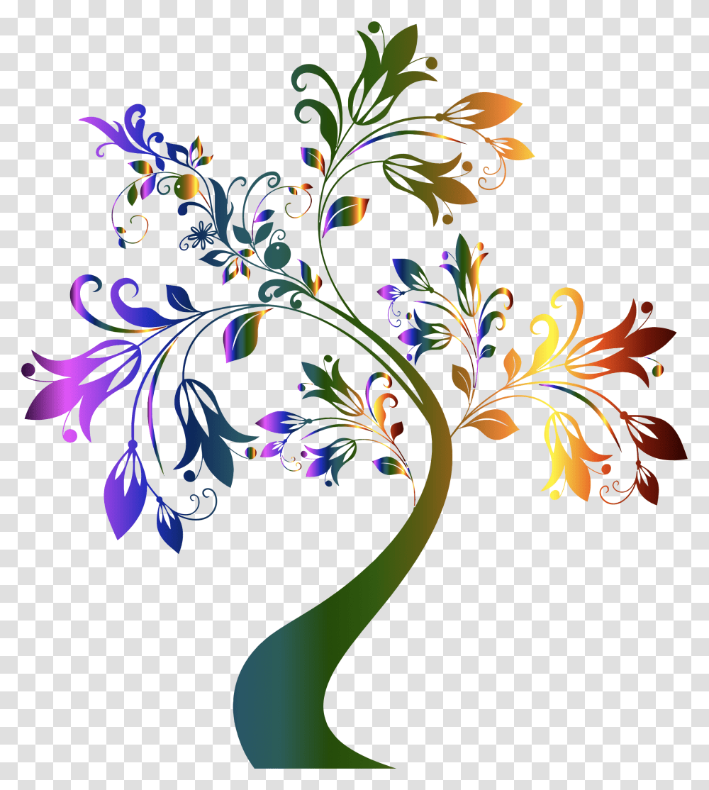 Collection Of Colorful Flower Tree Clipart Black And White, Floral Design, Pattern Transparent Png