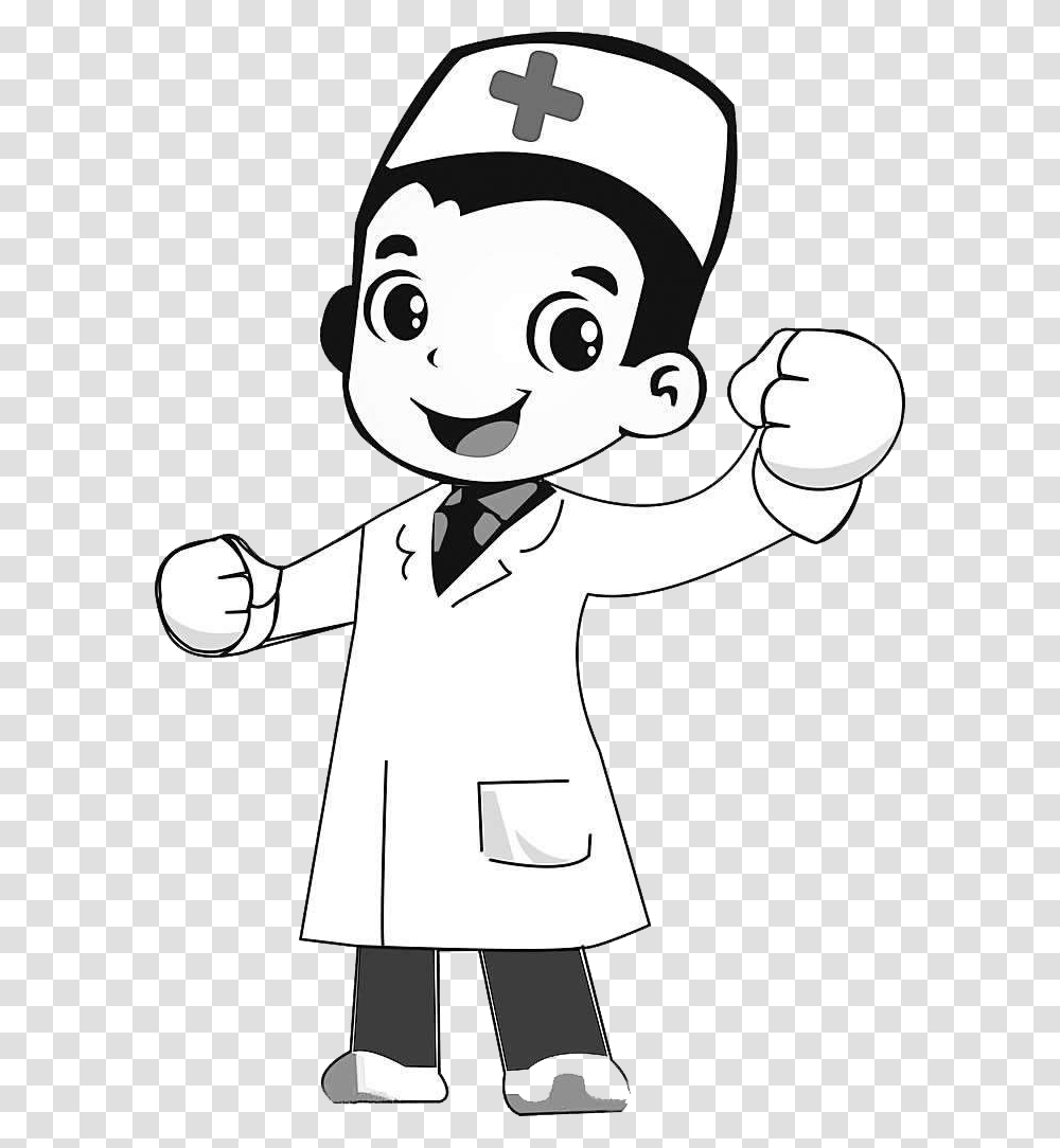 Collection Of Free Doctor Drawing Cartoon Download Male Nurse Cartoon Black And White, Stencil, Juggling, Chef, Sport Transparent Png