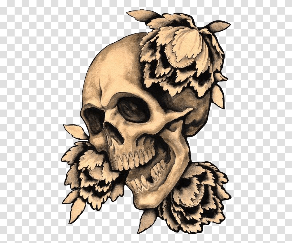 Collection Of Free Drawing Tattoo Skull Download On Skull Flower Tattoo, Skin, Alien, Pirate Transparent Png