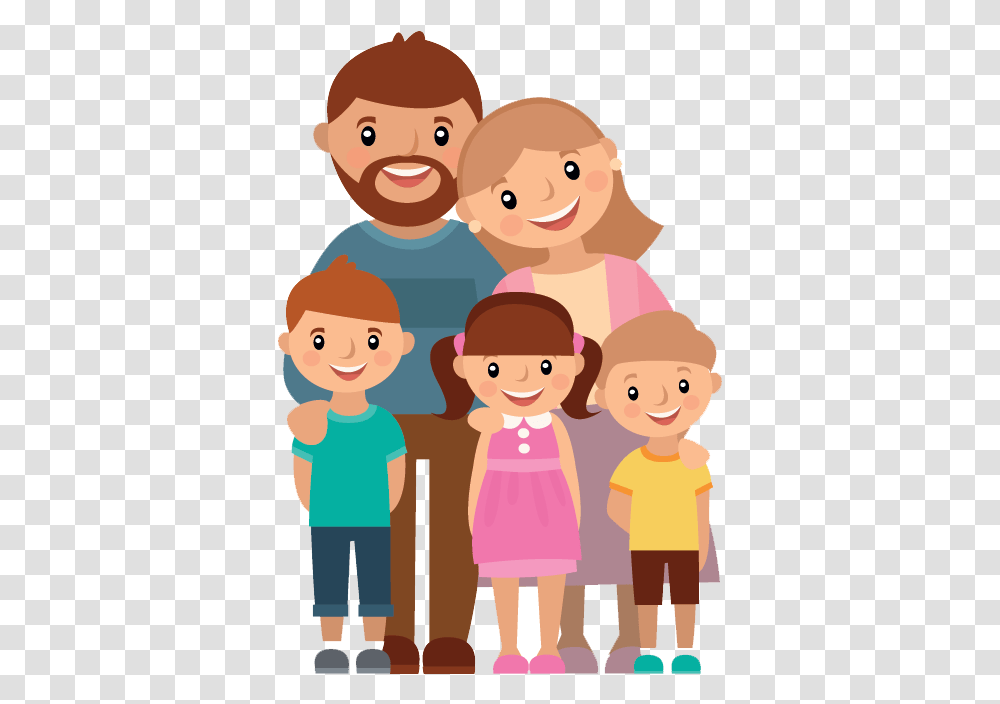 Collection Of Free Vector Family Cartoon Family Of Five Clipart, Person, People, Female, Girl Transparent Png