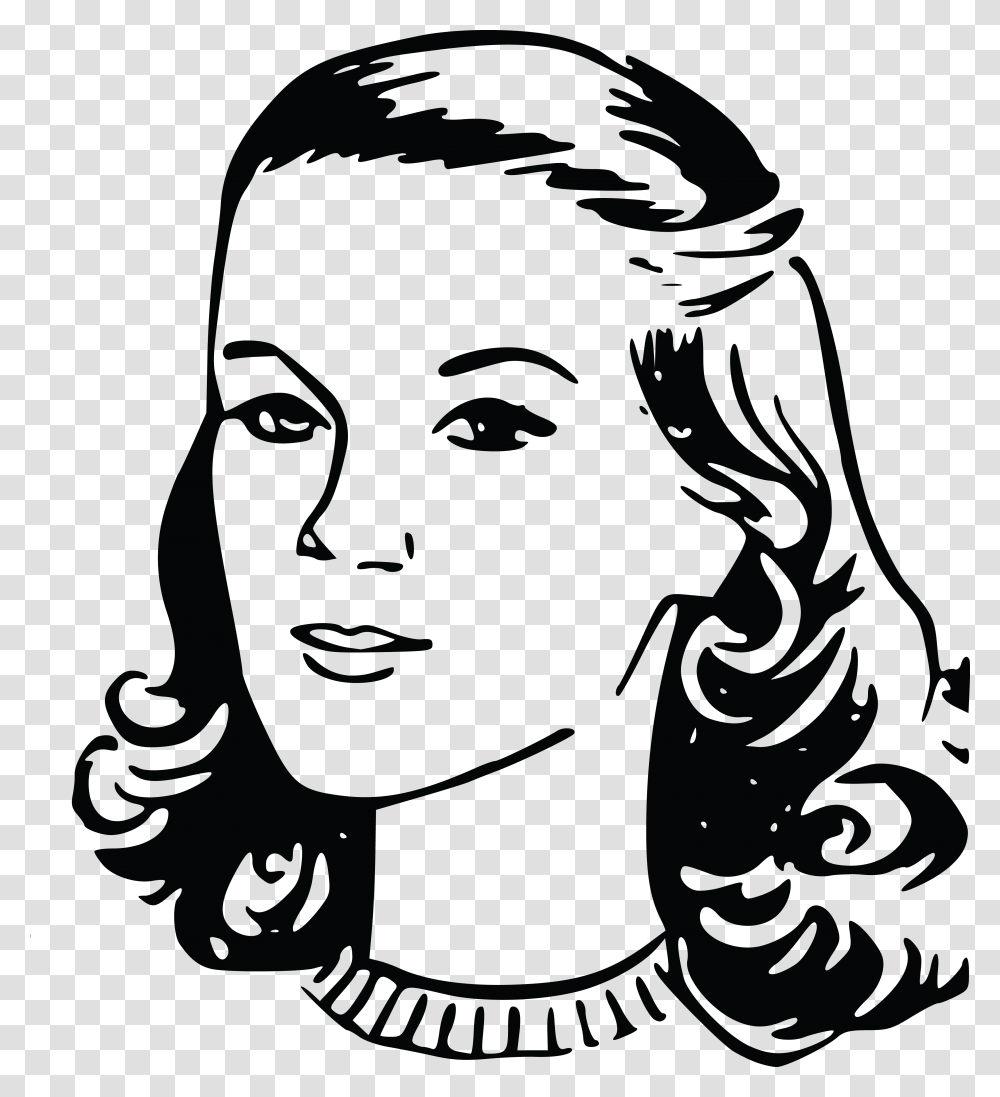 Collection Of Lady Clipart Black And White Woman Black And White Clipart, Face, Person, Head, Female Transparent Png