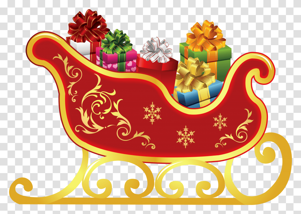 Collection Of Sleigh Clipart Christmas Sleigh Clipart, Birthday Cake, Dessert, Food, Floral Design Transparent Png