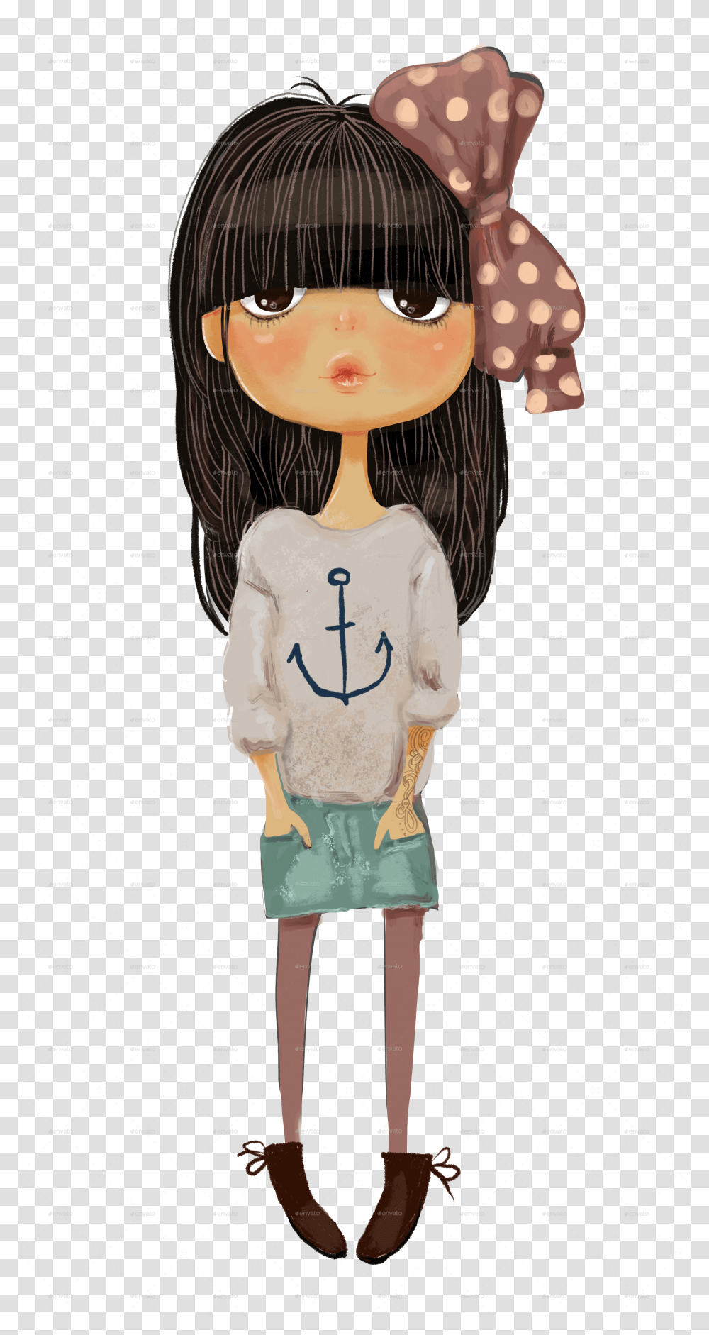 Collection With 6 Cartoon Girls Black Hair Girl Cartoon, Clothing, Doll, Toy, Figurine Transparent Png