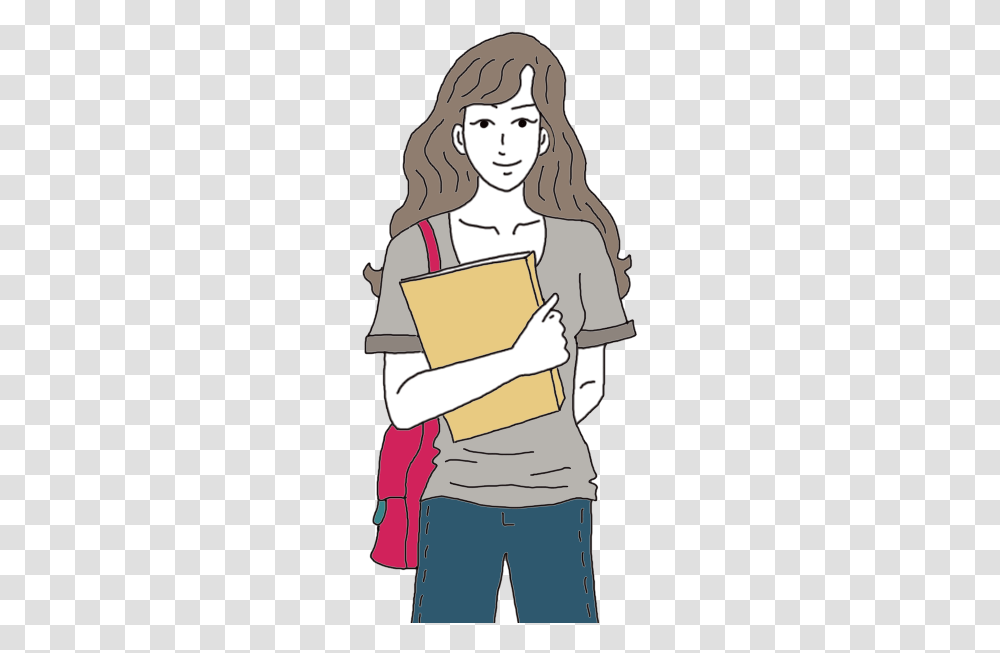 College Girl Girl Going To College Cartoon, Person, Human, Reading, Doodle Transparent Png