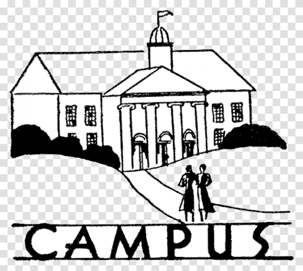 College Vintage Campus Image The Graphics Fairy Clipart College Black And White Clipart, Person, Building, Architecture, Spire Transparent Png