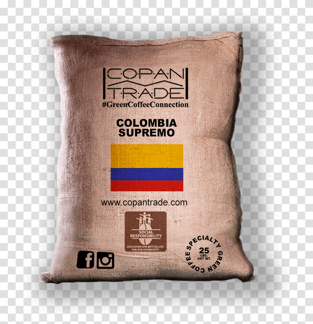 Colombia Supremo 1718 Sidamo Coffee Beans, Sack, Bag, Cushion, Pillow Transparent Png