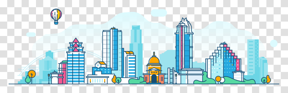 Color City Skyline Clipart, Urban, Building, Town, Downtown Transparent Png