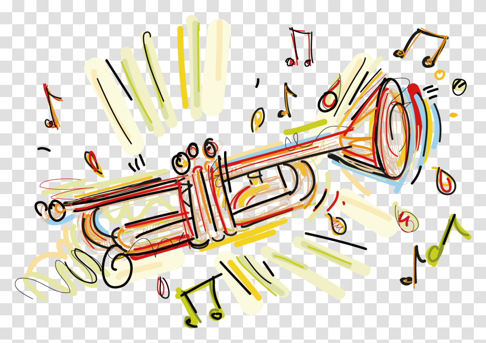 Color Drawing Music Clipart Simple Trumpet Drawing, Horn, Brass Section, Musical Instrument, Cornet Transparent Png