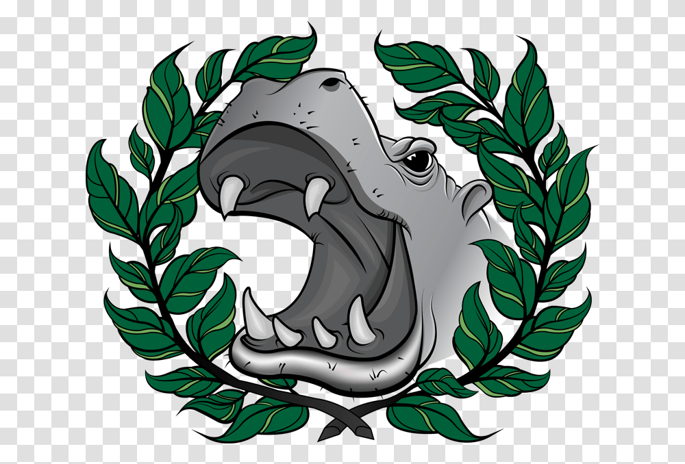 Color Ink Screaming Hippo Head In Laurel Frame Tattoo Angry Hippo Tattoo, Plant, Vegetation Transparent Png