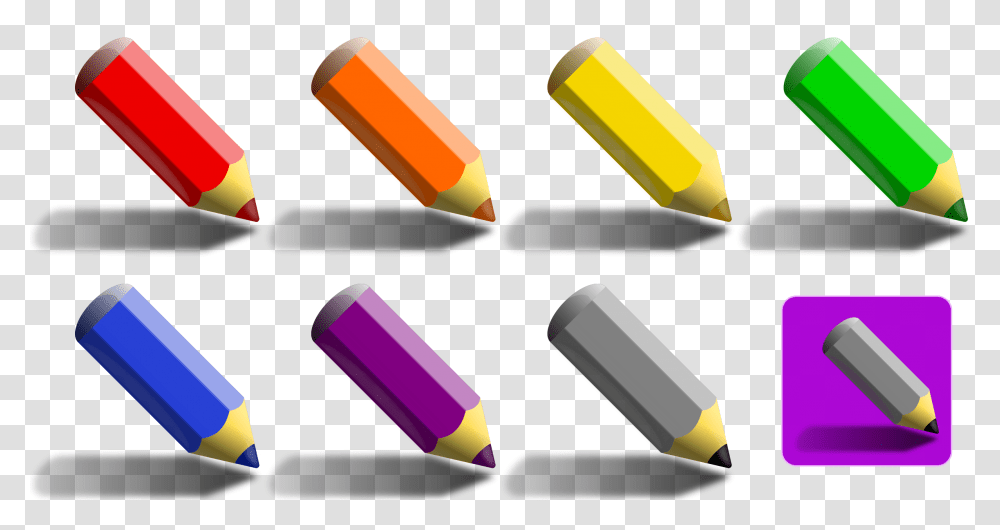 Color Pencils Icons, Crayon, Rubber Eraser, Ammunition, Weapon Transparent Png