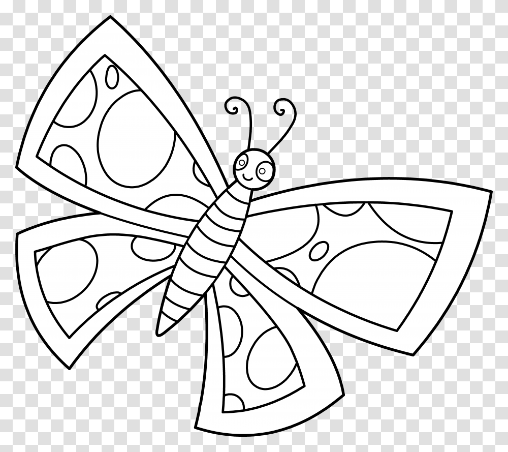 Colorable Spotted Butterfly Design Cute Butterfly Black And White Clipart, Stencil, Insect, Invertebrate, Animal Transparent Png