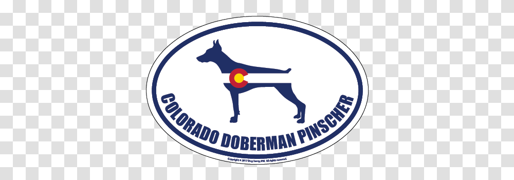 Colorado Breed Sticker Doberman Pinscher Dog Catches Something, Label, Text, Frisbee, Toy Transparent Png