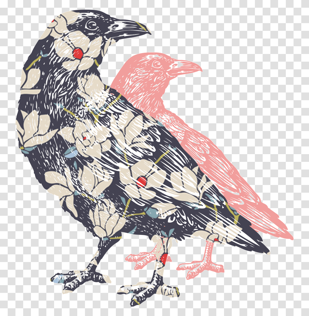 Colored 2 Crows Raven, Bird, Animal, Fowl, Poultry Transparent Png