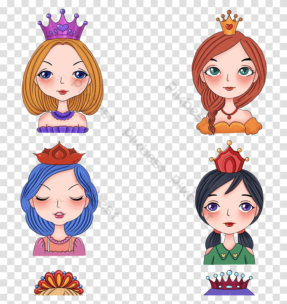 Colored Woman Wearing Crown Avatar Free Button For Women, Clothing, Doll, Toy, Person Transparent Png