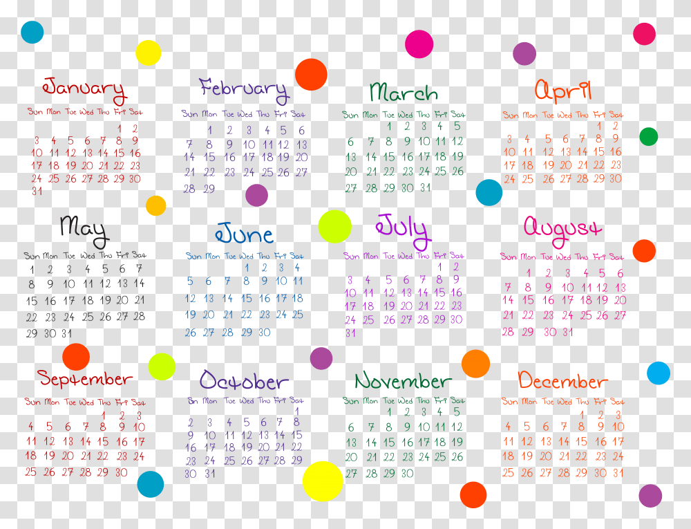 Colorful 2016 Calendar Image Circle, Scoreboard, Menu Transparent Png