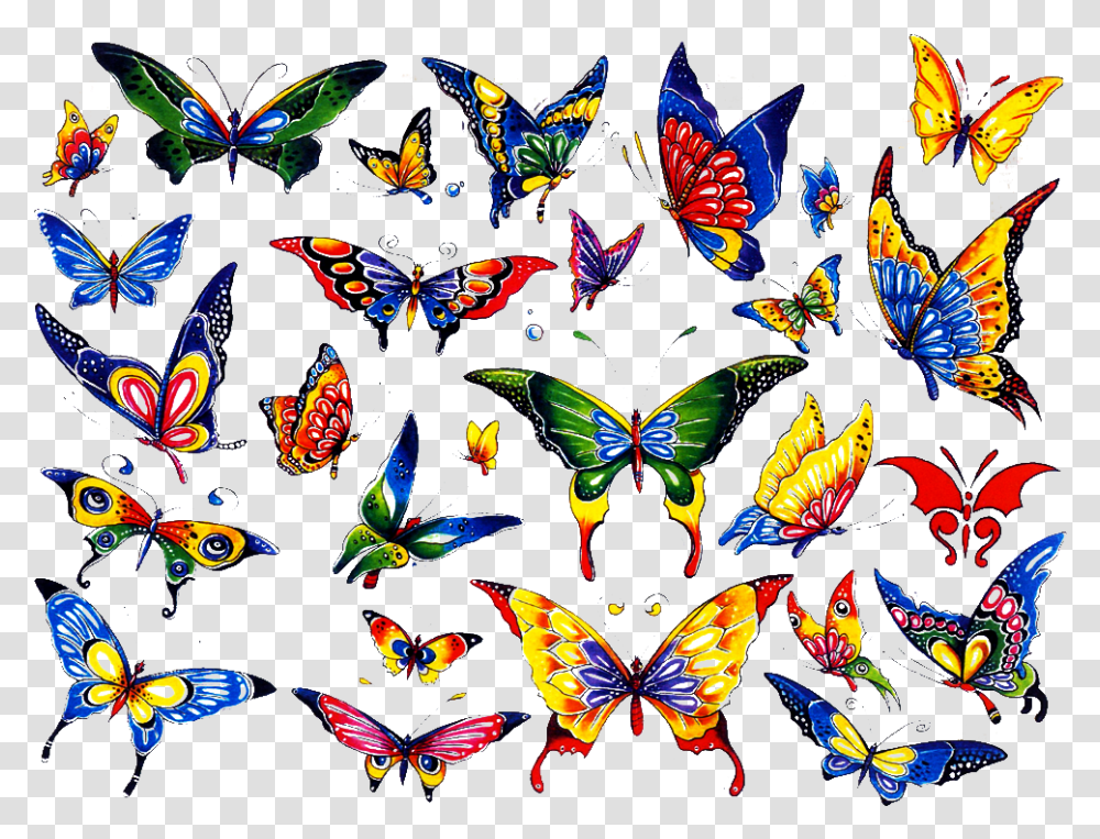 Colorful Butterfly Tattoo Designs Butterfly Tattoo Ideas Colorful, Pattern, Ornament, Animal, Fractal Transparent Png