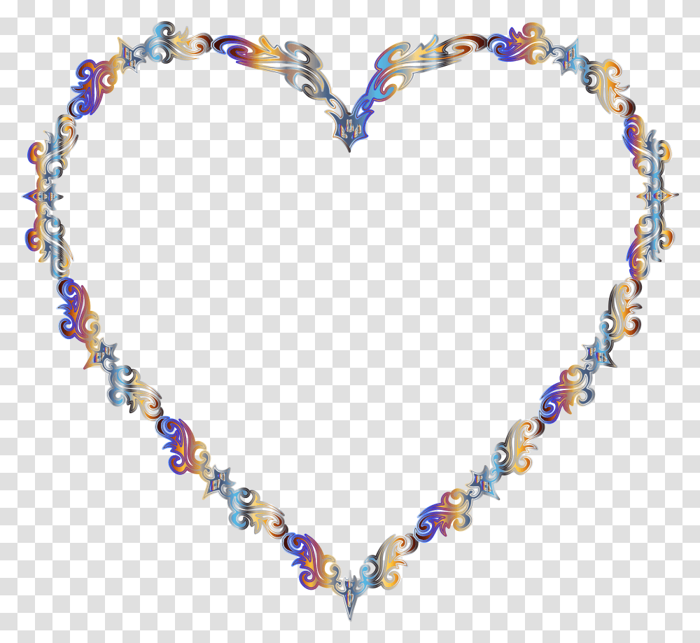 Colorful Fancy Decorative Line Art Heart 2 Clip Arts Necklace, Jewelry, Accessories, Accessory, Bracelet Transparent Png
