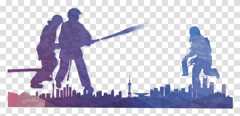 Colorful Firefighter Silhouettegraffiti Download Firefighter Silhouette, Person, Duel, Outdoors, People Transparent Png