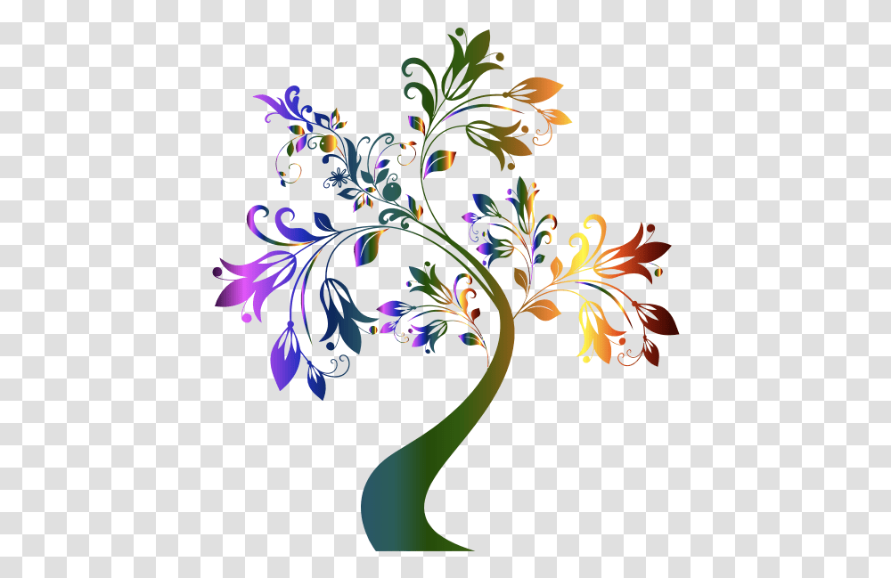 Colorful Floral Tree Flower Tree Clipart Black And White, Floral Design, Pattern Transparent Png