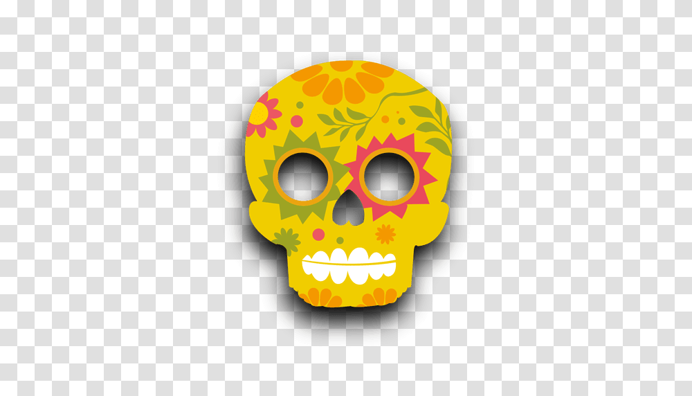 Colorful Floral Yellow Sugar Skull, Halloween, Pirate Transparent Png