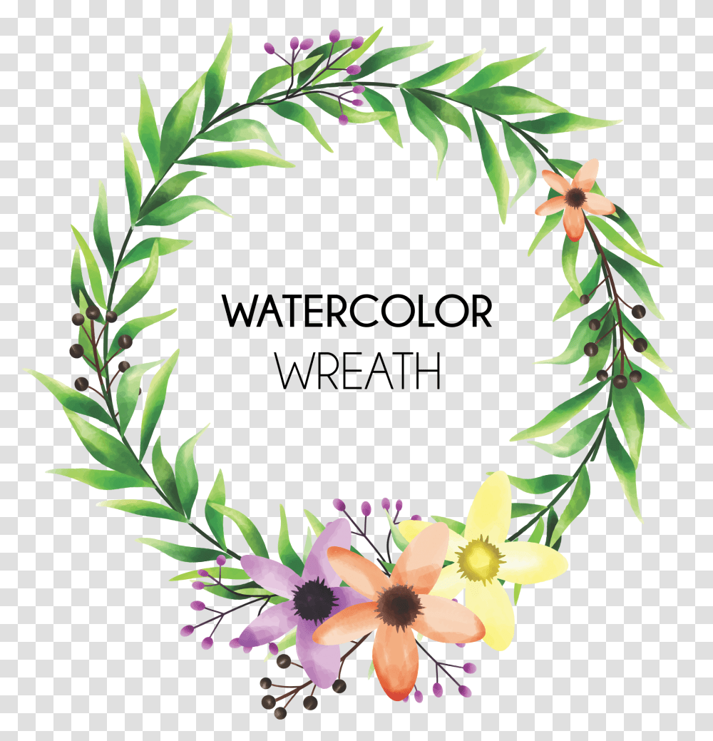 Colorful Flower Frames And Watercolor Style Leaves Vector Flores Acuarela, Plant, Blossom, Wreath, Floral Design Transparent Png