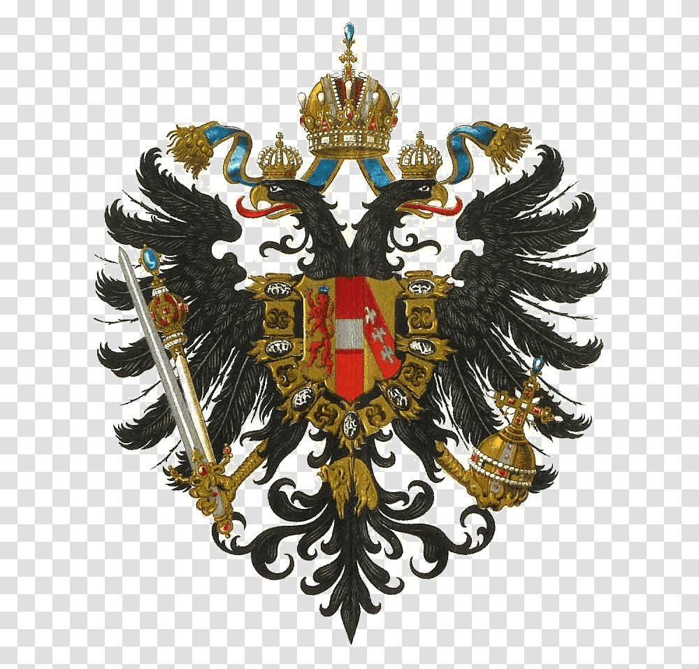 Colorful German Geraldic Bifurcated Eagle Tattoo Design Austrian Coat Of Arms, Chandelier, Lamp, Emblem Transparent Png