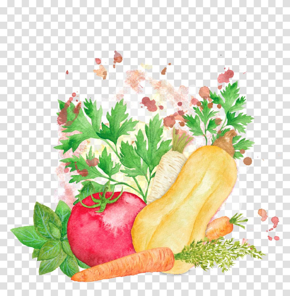 Colorful Hand Drawn Cartoon Vegetable Kitchen, Plant, Food, Produce, Painting Transparent Png