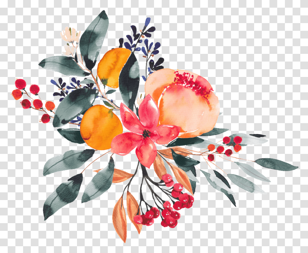 Colorful Hand Drawn Flowers Leaves Bouquet Watercolor Watercolor Painting, Floral Design, Pattern Transparent Png
