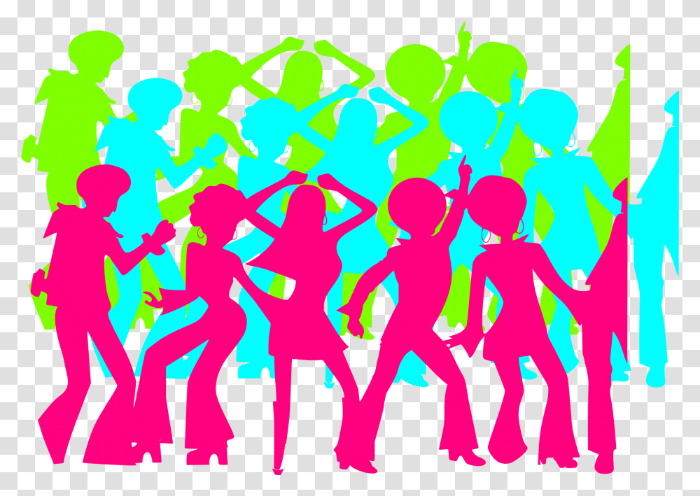 Colorful People Silhouettes In A Disco Free Image Disco Dance Party Clipart, Graphics, Light, Person, Human Transparent Png
