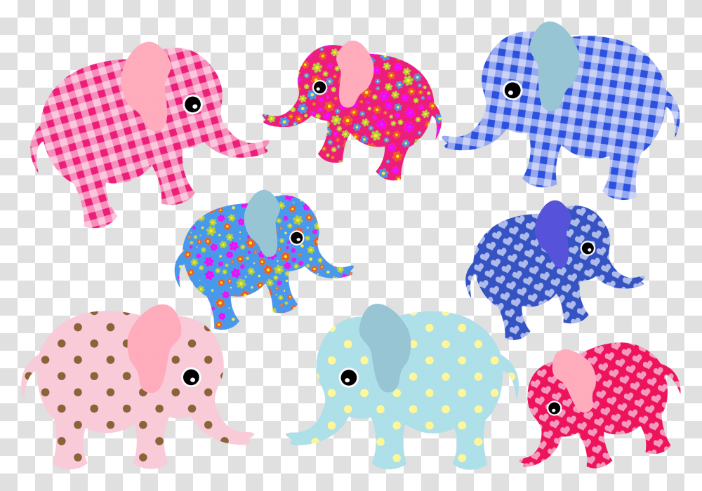 Colorful Retro Elephants Clip Arts, Animal, Sea Life, Mammal, Wildlife Transparent Png
