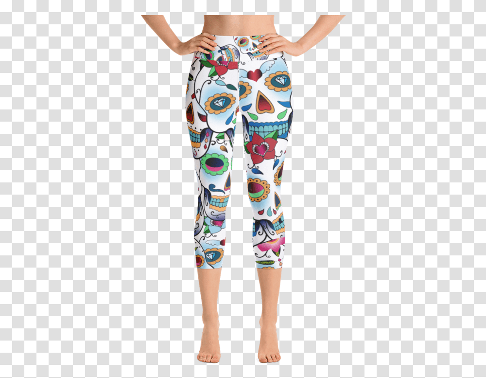 Colorful Sugar Skull Yoga Capri Leggings Leggings, Pants, Apparel, Sleeve Transparent Png
