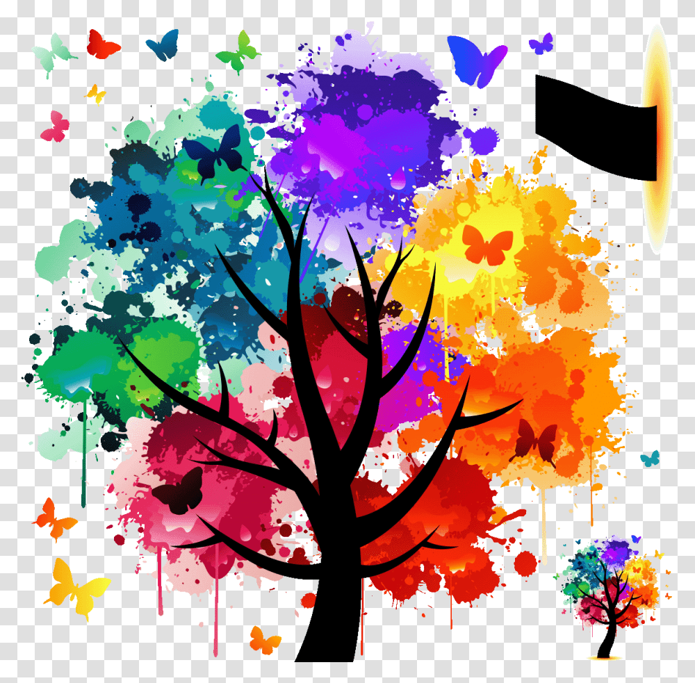 Colorful Watercolor Tree Paintings, Modern Art, Pattern Transparent Png