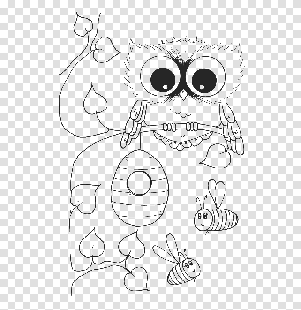 Coloring Pages Owls Cute Owl Clipart Black And White, Stencil, Accessories, Accessory, Jewelry Transparent Png