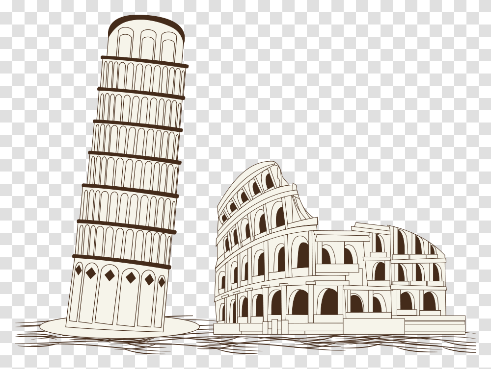 Colosseum And Leaning Tower Of Pisa, Architecture, Building, Drawing Transparent Png