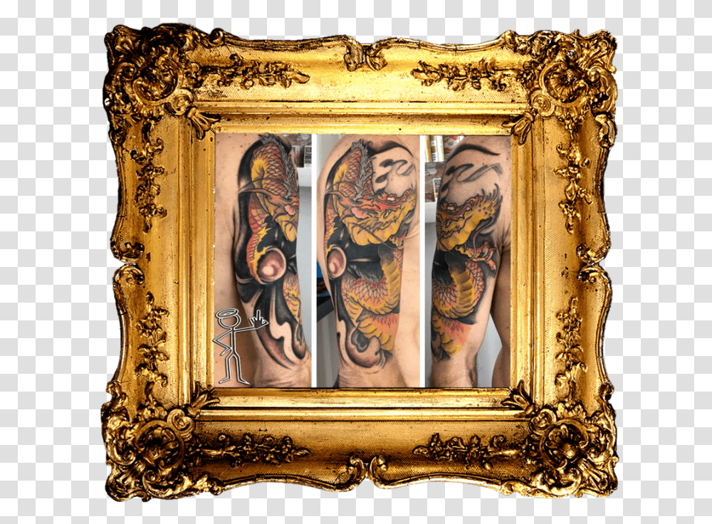 Colour Japanese Dragon Tattoo Antique Gold Frame, Skin, Architecture, Building Transparent Png