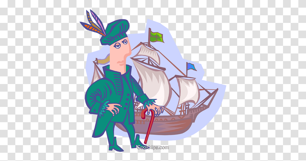 Columbus With Ship Royalty Free Vector Clip Art Illustration, Drawing, Sled Transparent Png