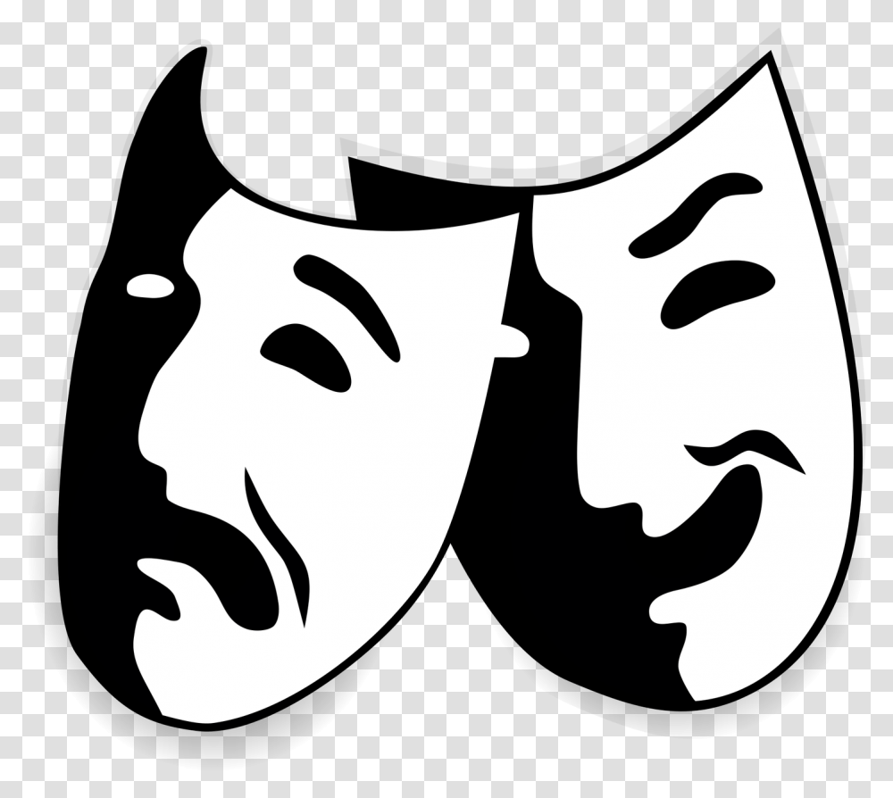 Comedy And Tragedy Masks Drama Masks No Background, Stencil, Face, Mustache, Text Transparent Png